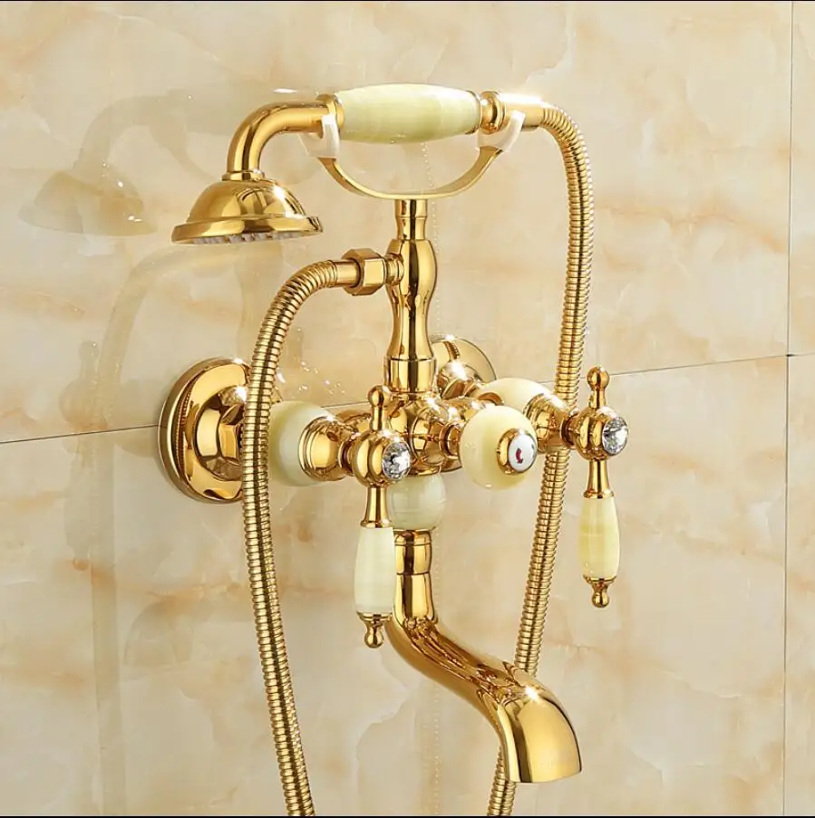 Luxury Antique Style Gold Bath Tub Faucet Jade Handle & Hand held Shower Head Faucet Bathtub faucet set shower faucet set
Luxury Antique Style Gold Bath Tub Faucet Jade Handle & Hand held Shower Head Faucet Bathtub faucet set shower faucet set