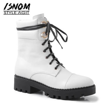 ISNOM Motorcycle Boots Women Cow Leather Army Ankle Boots Woman Thick Heels Shoes Female Lace Up Zip Shoes Ladies Metal Shoes
ISNOM Motorcycle Boots Women Cow Leather Army Ankle Boots Woman Thick Heels Shoes Female Lace Up Zip Shoes Ladies Metal Shoes