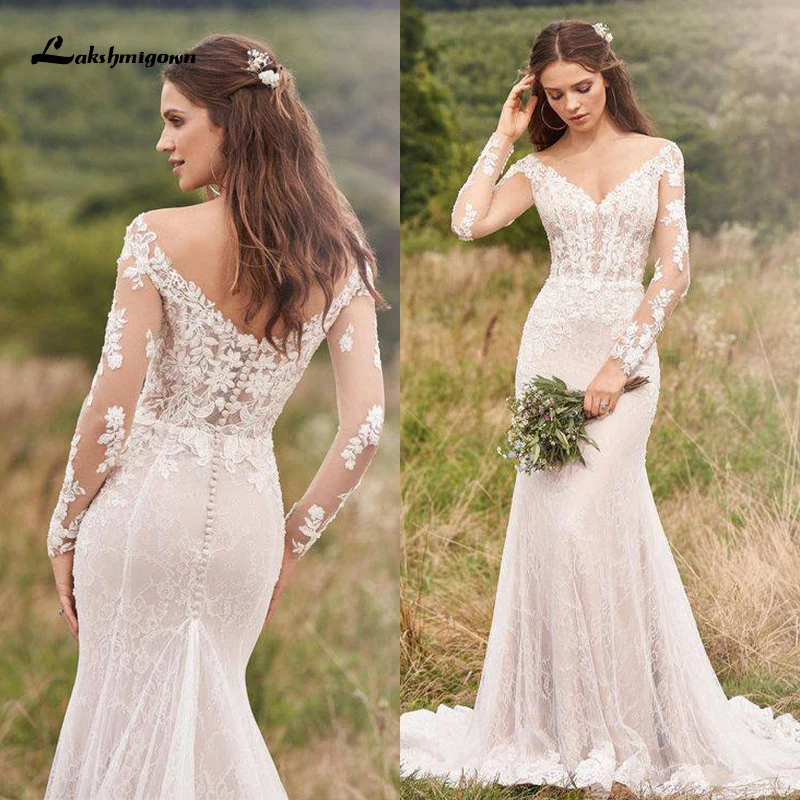 Lakshmigown Tulle Mermaid Wedding Dresses V Neck Long Sleeve Lace Appliques Bridal Gown with Sweep Train vestido de novia
Lakshmigown Tulle Mermaid Wedding Dresses V Neck Long Sleeve Lace Appliques Bridal Gown with Sweep Train vestido de novia