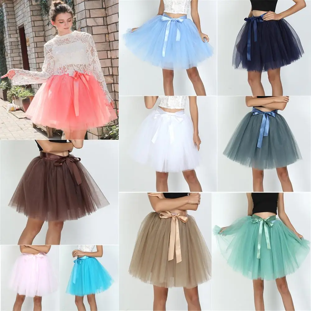 

HONGFUYU Petticoat 5 Layers Tutu Tulle Skirt Midi Pleated Skirts Womens Lolita Bridesmaid Wedding faldas Mujer saias jupe 60CM