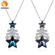 COLOGO nuevo 925 Plata de Ley pentagrama árbol de Navidad cristal COLLAR COLGANTE gargantilla para mujer niña joyería regalos LKN0050(China)