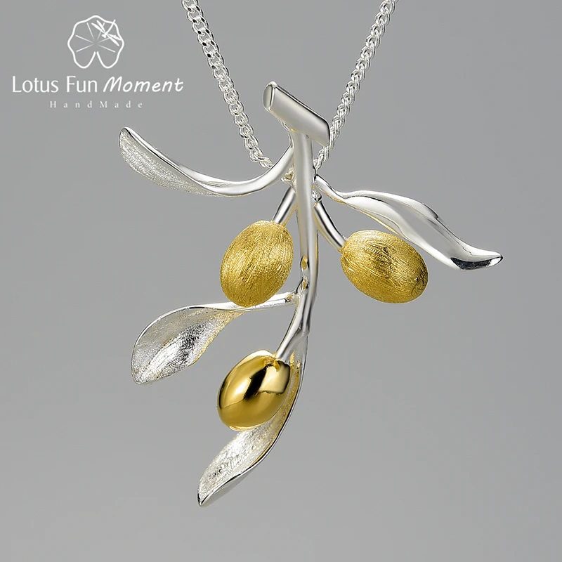 

Lotus Fun Moment Luxury Olive Leaves Branch Fruits Pendant Real 925 Sterling Silver Necklace for Women Vintage Fine Jewelry 2021