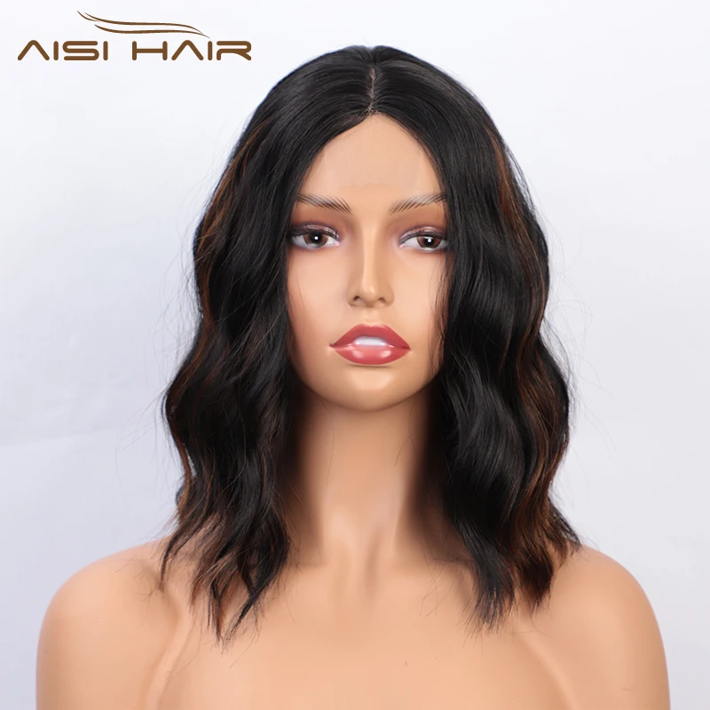 AISI HAIR 14inches Middle Part Natural Wave Short Wig Mixed Brown and Black Lace Wig Synthetic Wigs for Black Women
AISI HAIR 14inches Middle Part Natural Wave Short Wig Mixed Brown and Black Lace Wig Synthetic Wigs for Black Women