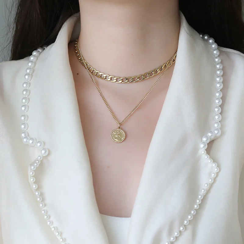 Titanium With 18K Gold Layered Chain Coin Image Necklace Women Stainess Steel Jewelry Party Designer T Show Runway Japan Korean
Titanium With 18K Gold Layered Chain Coin Image Necklace Women Stainess Steel Jewelry Party Designer T Show Runway Japan Korean