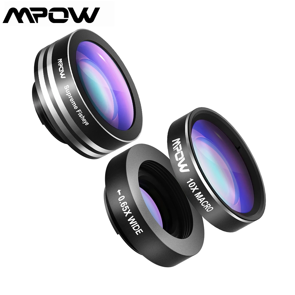 MPOW TOP 3 in 1 Clip-on Camera Phone Lens Kit 180 Degree Circular Fisheye Lens&0.65X Wide Angle&10X Macro Lens for iPhone
MPOW TOP 3 in 1 Clip-on Camera Phone Lens Kit 180 Degree Circular Fisheye Lens&0.65X Wide Angle&10X Macro Lens for iPhone