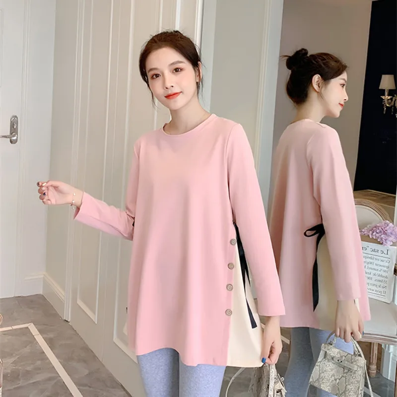 678 # боковые разрезы повязка рубашки для беременных Весна 2021 корейская мода