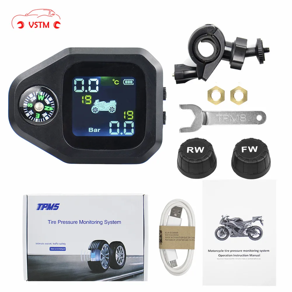 

Original Wireless Motorcycle TPMS Tire Pressure Monitoring System Motor Tyre LCD Display Internal or External TH/WI Sensors