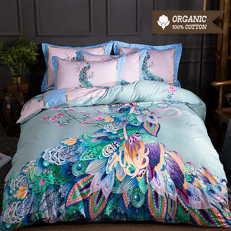 100% Pima Cotton Bed Linen Set 60S 133*72 High Density Colorful Peacock Style Bed Sheet Quilt Cover Pillowcase 4pcs Bedding Set
100% Pima Cotton Bed Linen Set 60S 133*72 High Density Colorful Peacock Style Bed Sheet Quilt Cover Pillowcase 4pcs Bedding Set