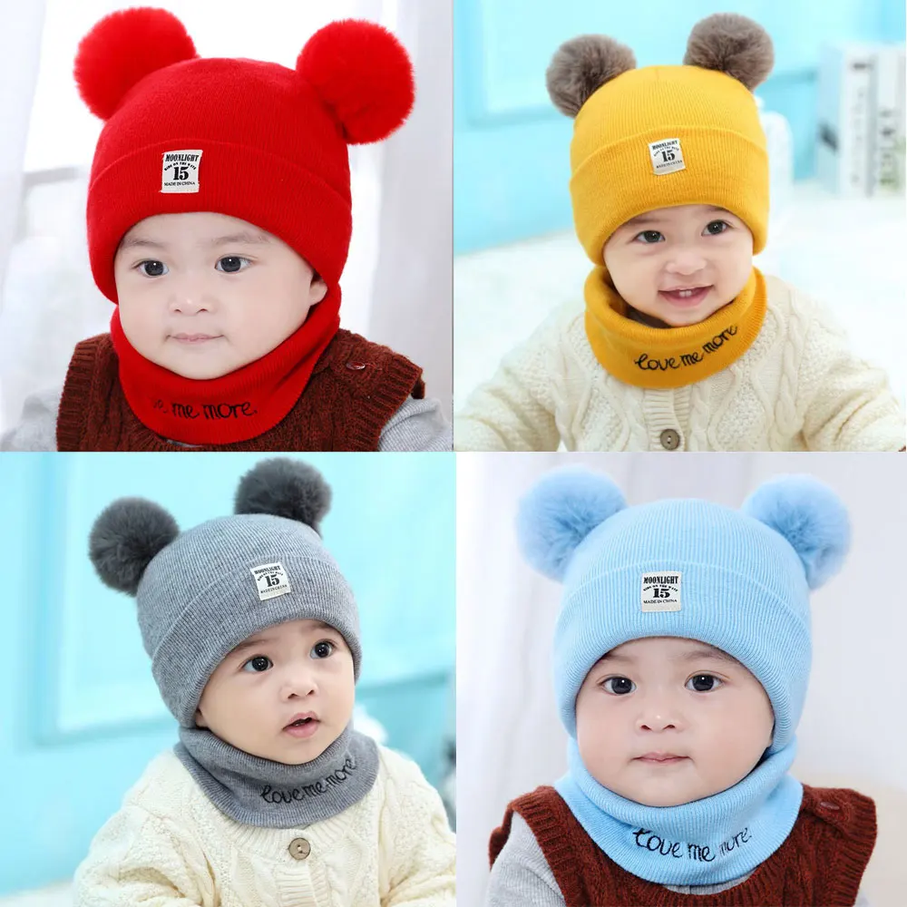 Double Ball Cartoon Baby Hat Scarf Suit Autumn Winter Knitteed Kids Hat Scarf Set Cotton Girls Boys Hats Neck Children Scarf
Double Ball Cartoon Baby Hat Scarf Suit Autumn Winter Knitteed Kids Hat Scarf Set Cotton Girls Boys Hats Neck Children Scarf