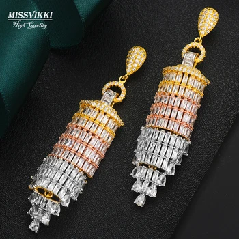 

missvikki Refined Geometry Luxury Noble Pendant Earrings Full Mirco Paved Cubic Zircon CZ Bridal Wedding Earring Fashion Jewelry