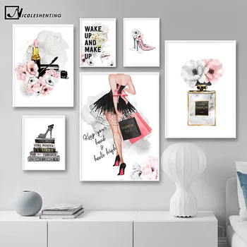 Lipstick Perfume High Heels Fashion Poster Makeup Floral Print Canvas Art Painting Wall Picture Modern Girl Room Home Decoration 
Lipstick Perfume High Heels Fashion Poster Makeup Floral Print Canvas Art Painting Wall Picture Modern Girl Room Home Decoration