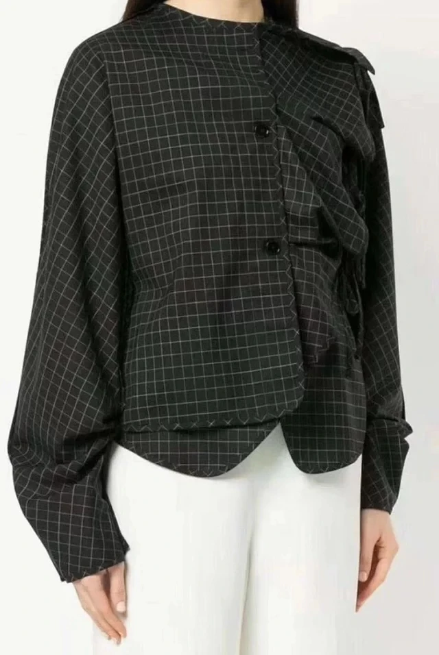 Black Wool Blend Checked Shirt Special Design Round neck Side Ruffles Tied Button up Long Sleeves TOP
Black Wool Blend Checked Shirt Special Design Round neck Side Ruffles Tied Button up Long Sleeves TOP
