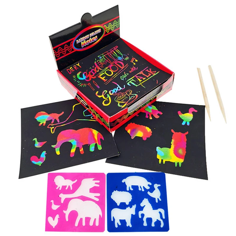 100Pcs 85mm Magic Color Rainbow Scratch Paper Black DIY Drawing Toys Scraping Painting Note Book Kid Doodle
100Pcs 85mm Magic Color Rainbow Scratch Paper Black DIY Drawing Toys Scraping Painting Note Book Kid Doodle