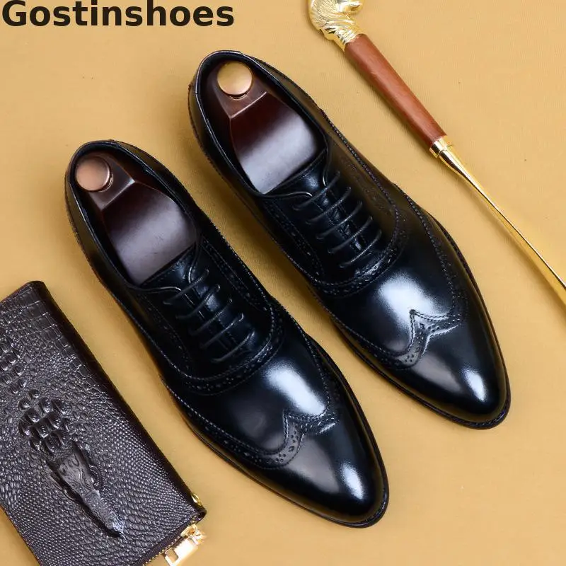 Men Shoes Genuine Cow Leather Black Brown Brogues Oxfords Shoes Lace-up Pointed Toe Wing Tip Men Dress Shoes Formal Shoes Men
Men Shoes Genuine Cow Leather Black Brown Brogues Oxfords Shoes Lace-up Pointed Toe Wing Tip Men Dress Shoes Formal Shoes Men
