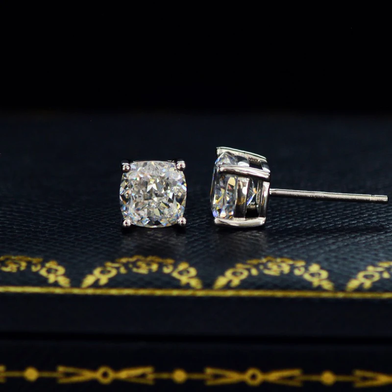 925 sterling silver Exquisite 6*6MM Sparkling AAAAA+ Zircon stud earrings for women Top quality Ladies Wedding party jewelry