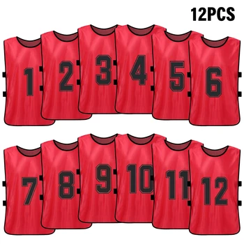 

12 PCS Sports Vest Kid's Football Pinnies Quick Drying Soccer Jerseys Youth Sports Scrimmage Training Numbered Bibs Practice