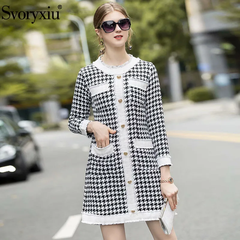 Svoryxiu Fashion Designer Autumn Winter Houndstooth Dress Women's Long Sleeve O-Neck Single Breasted Short Dress Vestdios
Svoryxiu Fashion Designer Autumn Winter Houndstooth Dress Women's Long Sleeve O-Neck Single Breasted Short Dress Vestdios