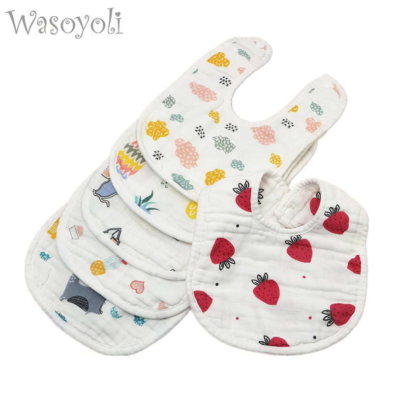 

3 Pieces / Lot Wasoyoli U Type Baby Bib 8 Layers Burp Cloths 20*30CM Printed Colorful 100% Muslin Cotton Infant Face Washing