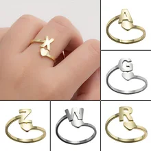 

Stainless Steel Open A-Z Initial Rings for Women Simple Initial Alphabet Name Tiny Heart Knuckle Stackable Ring Party Jewelry