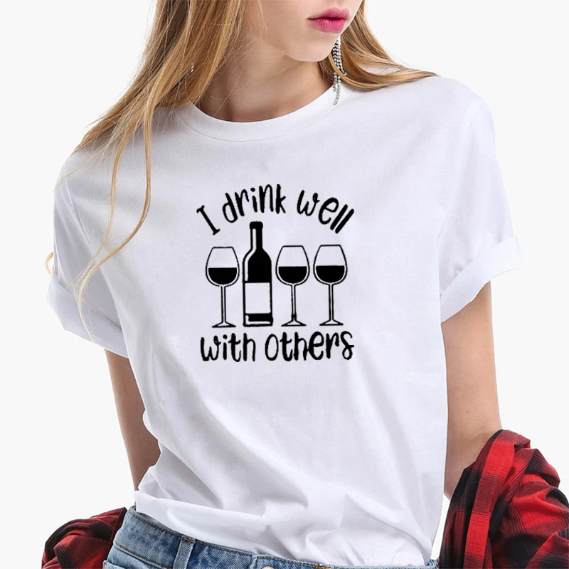 Женская винтажная хипстерская Футболка i drink well with other модная смешная футболка в