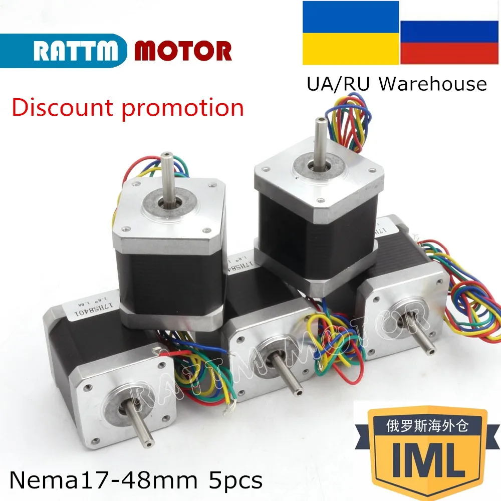 RU/UA Discount 5pcs CNC stepper motor Nema17-48mm 78Oz-in/1.8A for 3D printer
RU/UA Discount 5pcs CNC stepper motor Nema17-48mm 78Oz-in/1.8A for 3D printer