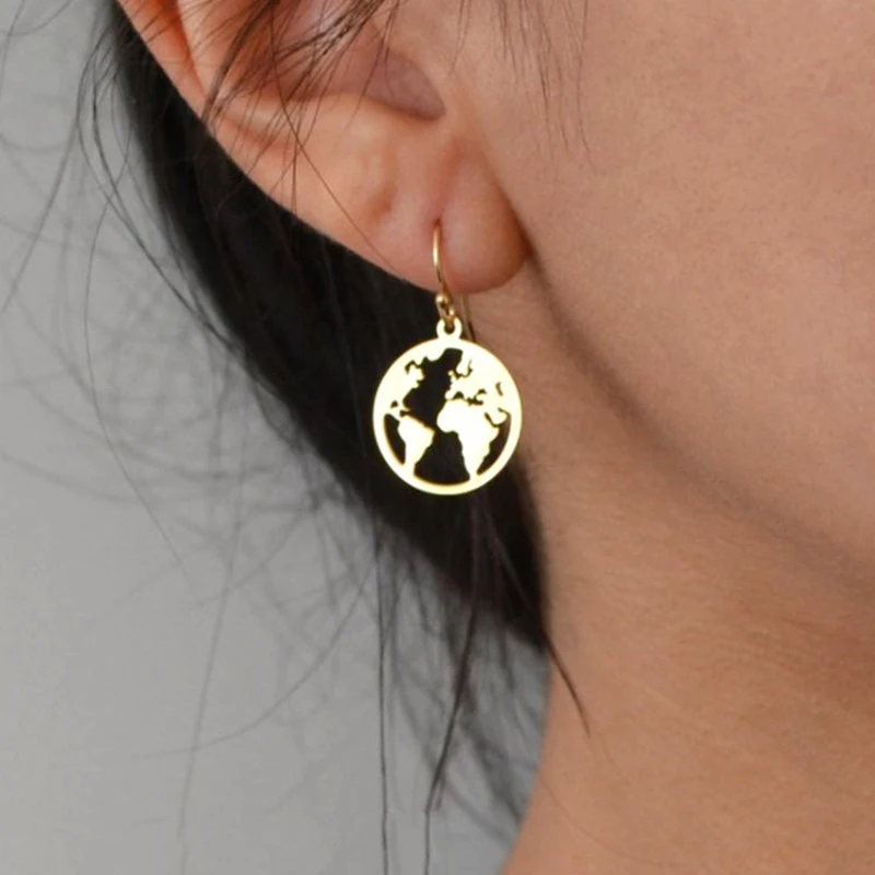 

Simple Delicate World Map Geometric Stud Earrings for Women Vintage Round Circle Earrings Pendientes Jewelry Brincos XR2648