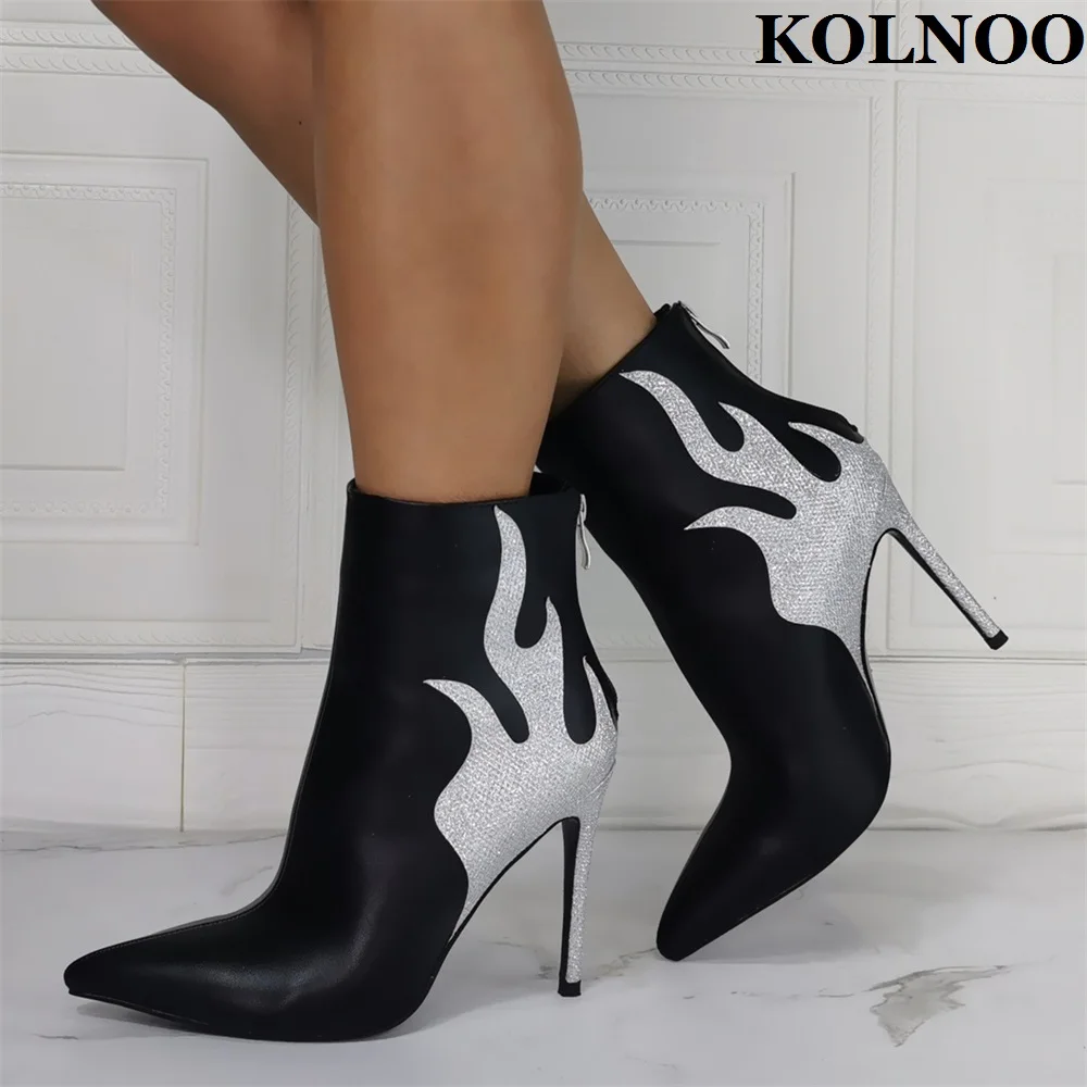 

Женские элегантные ботинки Kolnoo на высоком каблуке, серебристо-острые вечерние ботильоны для выпускного вечера, настоящая картина, модная Клубная обувь