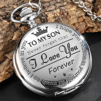 Silver Pocket Watch To My Son from Dad Engraved I Love You Quart Fob Watches Chain Pendant Clock for Boys Kids Birthday Gifts
Silver Pocket Watch To My Son from Dad Engraved I Love You Quart Fob Watches Chain Pendant Clock for Boys Kids Birthday Gifts