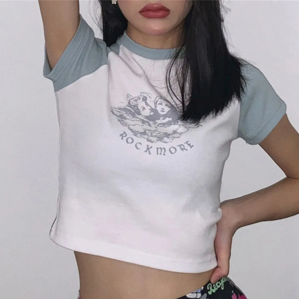 Sexy Short Sleeve Printed Casual Women Short T-Shirt Tshirt Women Sexy Fashion O-neck Short Sleeve Letter Print Ladies Short Slim Tops