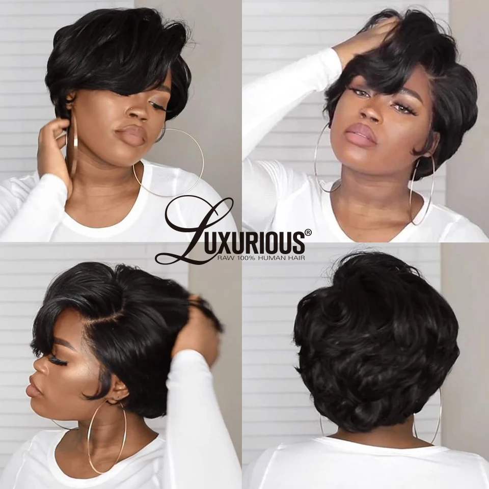 Pixie Cut Wig Wavy Brazilian Remy 150% Short Bob Lace Front Wigs 360 Lace Frontal Wig Pixie Cut Wig Wavy Brazilian Remy 150% Short Bob Lace Front Wigs 360 Lace Frontal Wig