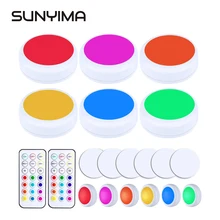 Battery LED Cabinet Light RGB Puck Lights Remote controller Dimmable Under Shelf Kitchen Counter Lighting Decoration Night lamps
Battery LED Cabinet Light RGB Puck Lights Remote controller Dimmable Under Shelf Kitchen Counter Lighting Decoration Night lamps
