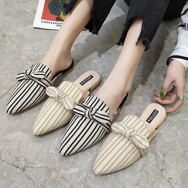 Mules Women Slip On Slippers Bow-knot Striped Pointed Toe Home & Outside Casual Shoes Woman Fashion Low Heels Slides AEZLZ379
Mules Women Slip On Slippers Bow-knot Striped Pointed Toe Home & Outside Casual Shoes Woman Fashion Low Heels Slides AEZLZ379