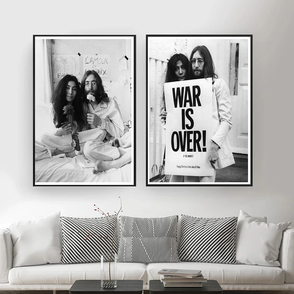 

Black White Print John Lennon & Yoko In Bed War is Over Quotes Wall Art Canvas Painting Iconic Art work Poster Home Wall Decor