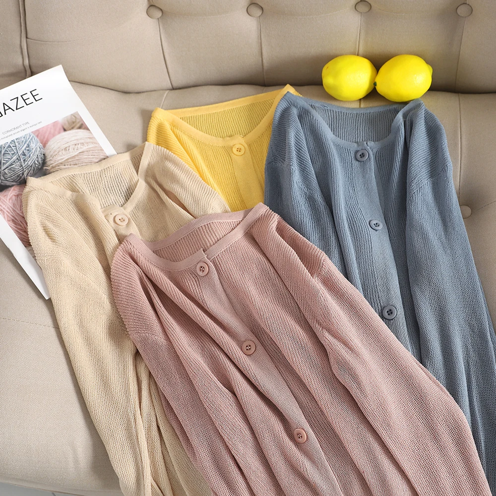 SKOONHEID Autumn Women Ice Silk Knitted Cardigan Korean Sunscreen Knit Tops Sun Protection Outwear Casual Solid Knitting Sweater
SKOONHEID Autumn Women Ice Silk Knitted Cardigan Korean Sunscreen Knit Tops Sun Protection Outwear Casual Solid Knitting Sweater