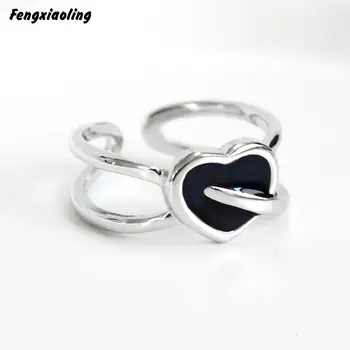 Fengxiaoling 100% Genuine 925 Sterling Silver Black Drip Glaze Heart Rings For Women Retro Style Fine Jewelry Cute Accessories 
Fengxiaoling 100% Genuine 925 Sterling Silver Black Drip Glaze Heart Rings For Women Retro Style Fine Jewelry Cute Accessories