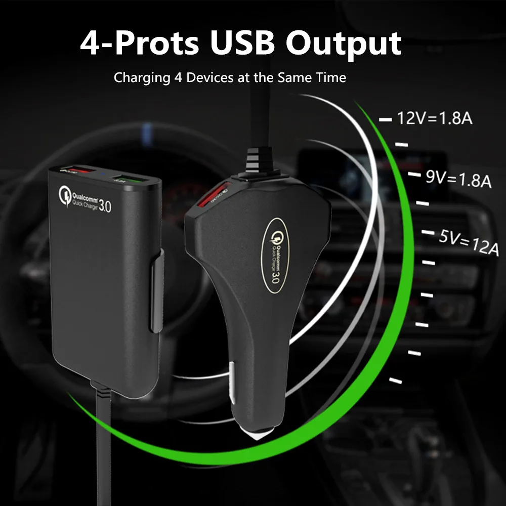 Front / Back Seat 4 Port USB Quick Charge QC3.0 Car Charger For iPhone Huawei 60W 12A Fast Phone Charger For Xiaomi Samsung
Front / Back Seat 4 Port USB Quick Charge QC3.0 Car Charger For iPhone Huawei 60W 12A Fast Phone Charger For Xiaomi Samsung