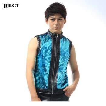 Nightclub personality dj costumes male sequin shirt vest dance costume star with the bar male singer
Nightclub personality dj costumes male sequin shirt vest dance costume star with the bar male singer