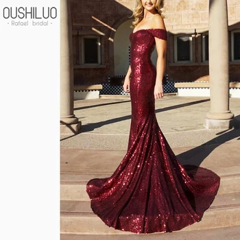 Burgundy Sequined Mermaid Long Formal Evening Dress Off The Shoulder Backless Sweep Train Simple Trumpet Wedding Guest Dresses
Burgundy Sequined Mermaid Long Formal Evening Dress Off The Shoulder Backless Sweep Train Simple Trumpet Wedding Guest Dresses