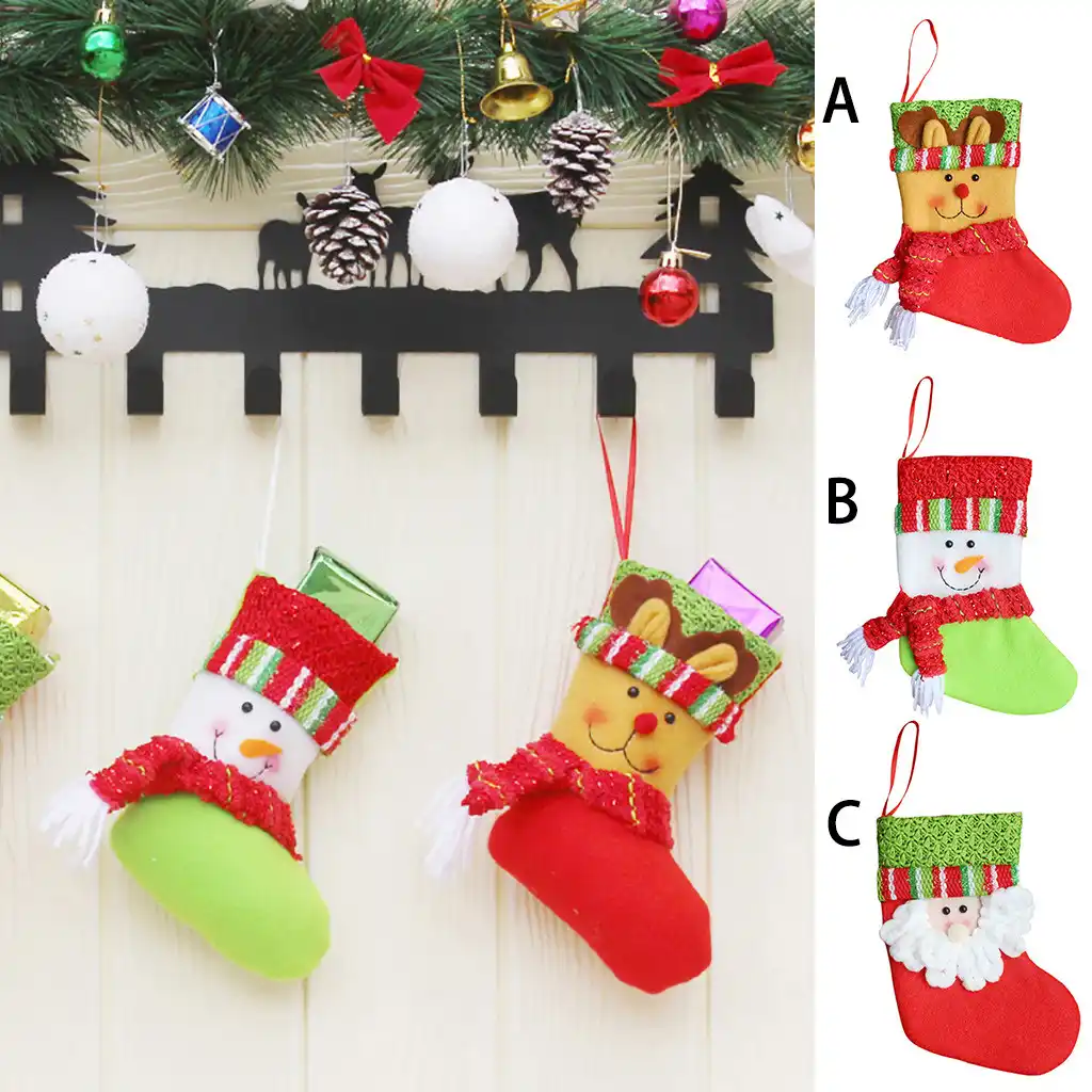 pendant santa snowman elk pattern kids christmas socks gift bag