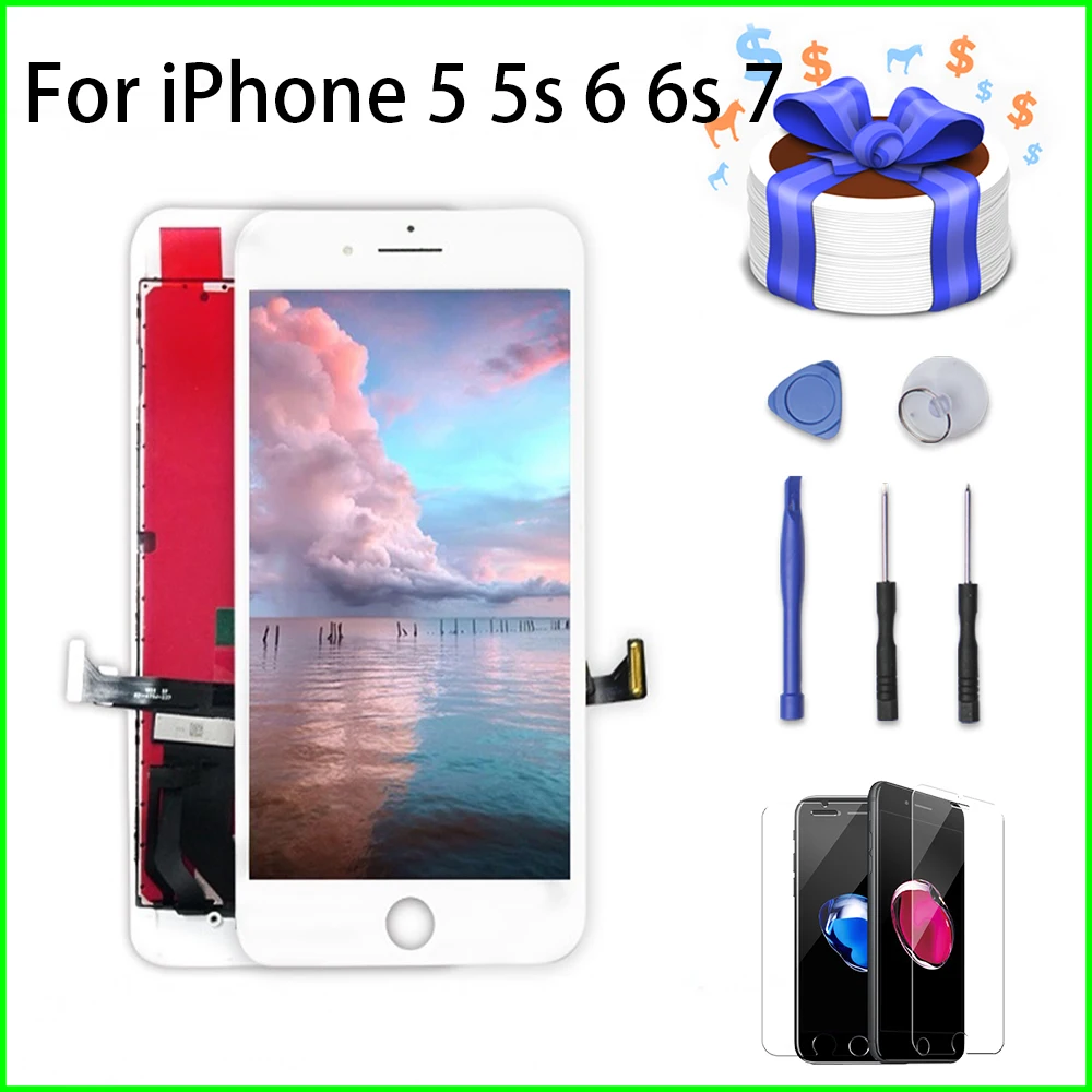 Pantalla LCD For iPhone 5 6 7 5s 6s Display Replacement Digiziter Assembly 3D Touch Screen No Dead Pixel with Screwdrivers+ Film
Pantalla LCD For iPhone 5 6 7 5s 6s Display Replacement Digiziter Assembly 3D Touch Screen No Dead Pixel with Screwdrivers+ Film