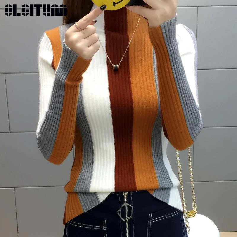 Rainbow Stripe Sweater Knitted Pullover 2019 Turtleneck Long Sleeve Slim Bodycon Ptchwork Knitwear Women Jumper Tops
Rainbow Stripe Sweater Knitted Pullover 2019 Turtleneck Long Sleeve Slim Bodycon Ptchwork Knitwear Women Jumper Tops