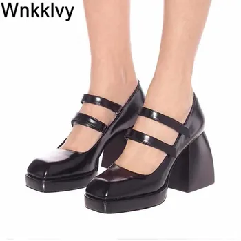 Chunky High heels single shoes for womem platform 2020 genuine leather square toe retro Mary Janes gladiatior pumps spring 
Chunky High heels single shoes for womem platform 2020 genuine leather square toe retro Mary Janes gladiatior pumps spring