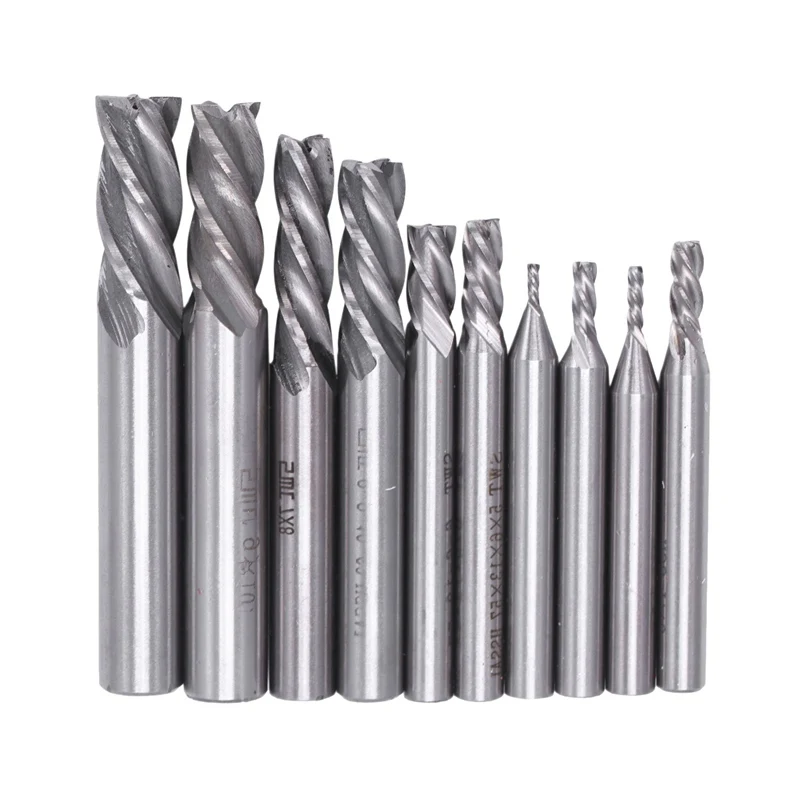 10Pcs 4 Flute End Mill Set Straight Shank High Speed Steel Milling Cutter Tool Set 1.5/2/3/4/5/6/7/8/9/10Mm
10Pcs 4 Flute End Mill Set Straight Shank High Speed Steel Milling Cutter Tool Set 1.5/2/3/4/5/6/7/8/9/10Mm