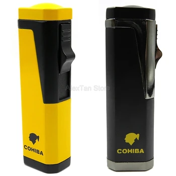 COHIBA Fashion Windproof Cigar Cigarette Metal Lighter 3 Torch Jet Flame Refillable With Cigar Punch And Gift Box
COHIBA Fashion Windproof Cigar Cigarette Metal Lighter 3 Torch Jet Flame Refillable With Cigar Punch And Gift Box