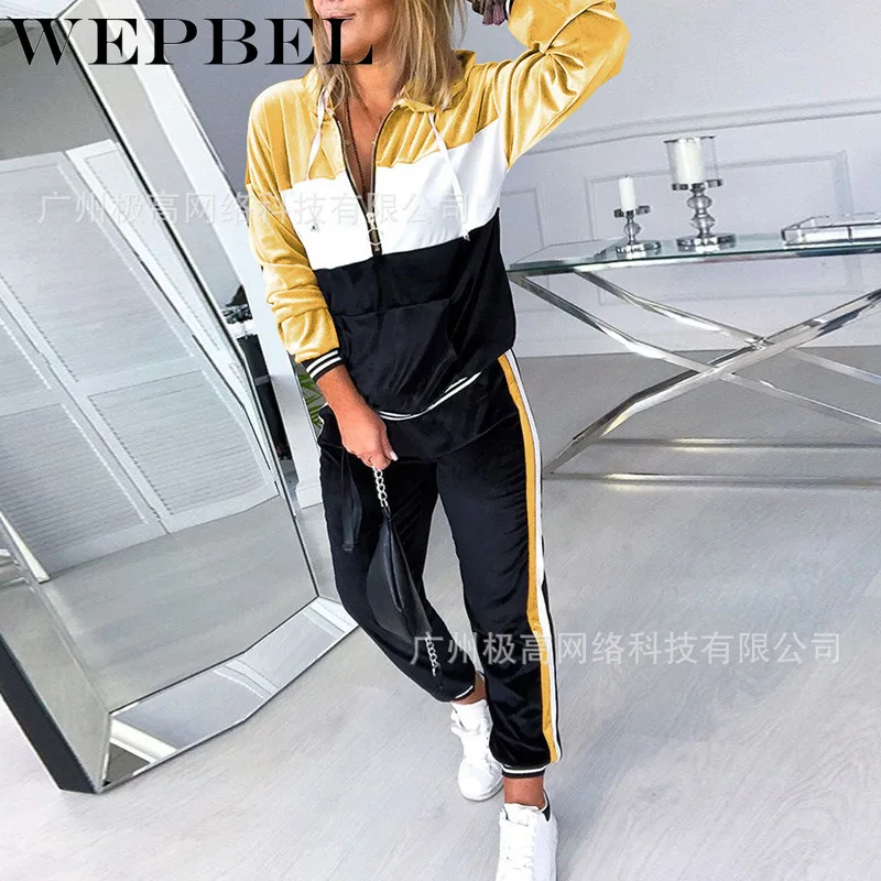 WEPBEL Autumn Long Sleeve Zipper Hooded Coat + Elastic Waist Loose Pants Suit Women's Casual Stitching Sports Suit
WEPBEL Autumn Long Sleeve Zipper Hooded Coat + Elastic Waist Loose Pants Suit Women's Casual Stitching Sports Suit