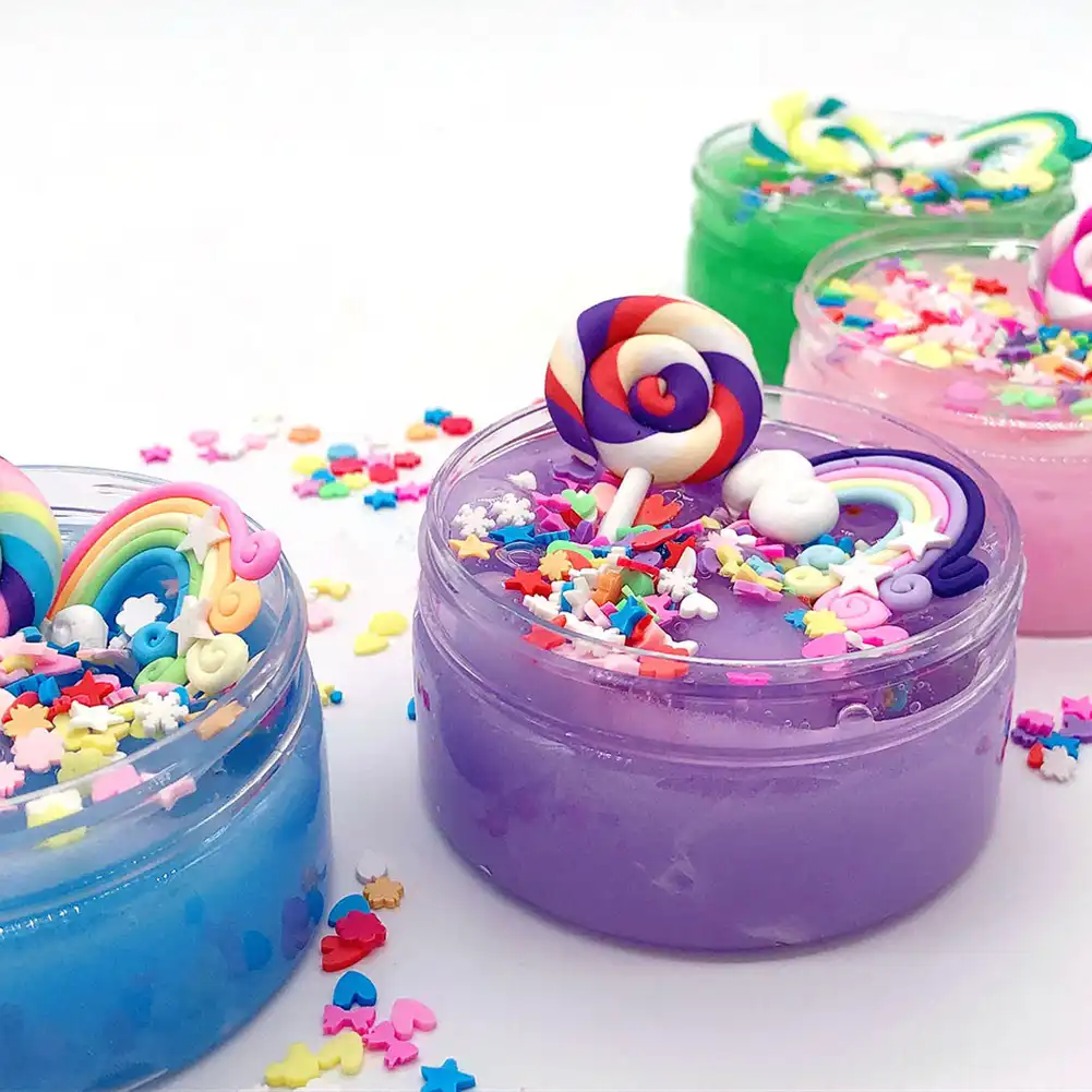 reusable diy mud birthday cake clay soft stretchy rainbow slime