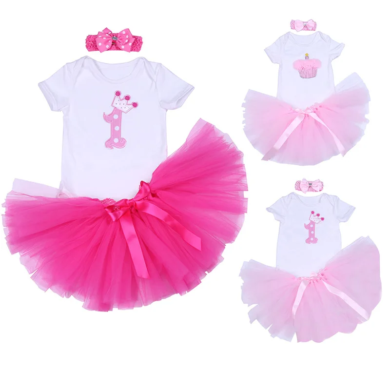 

3Pcs Baby Girls' 1st Birthday Tutu Dress Infant Pink Smash Cake Party Outfits for Toddler Baby Girls Baptism Dresses Costume 12M