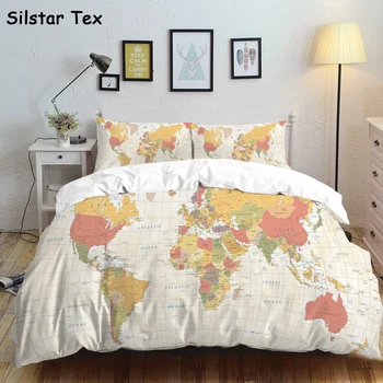 

Silstar Tex Classic Map Pure Linen bedding PIillow Set Pugs Bed Sets Euro Style Baby Duvet Cover Linings Blue Quilt Comforter