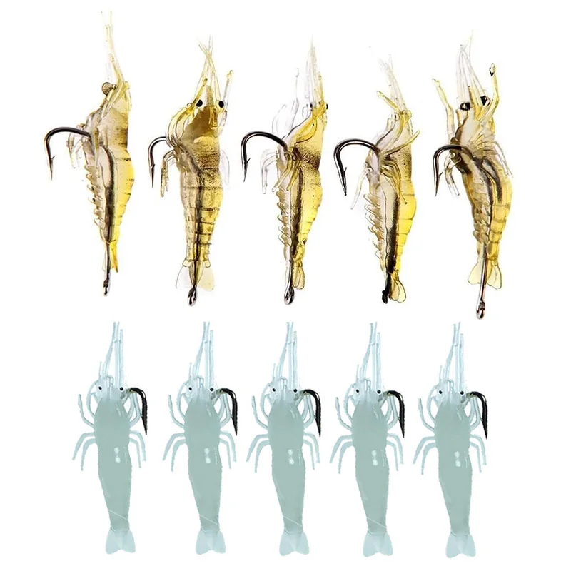 

5Pcs 4cm Bait Soft Shrimp Simulation Grass Shrimp With Hooks Plastic Fish Smell Luring Effect Good Fishing Gear Lure Accessories