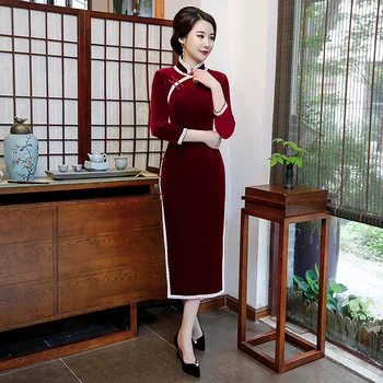 Chinese Women Textured Velour Dress Concise Solid Colour Cheongsam Sexy High Split Qipao Plus Size 3XL-5XL Vestidos
Chinese Women Textured Velour Dress Concise Solid Colour Cheongsam Sexy High Split Qipao Plus Size 3XL-5XL Vestidos